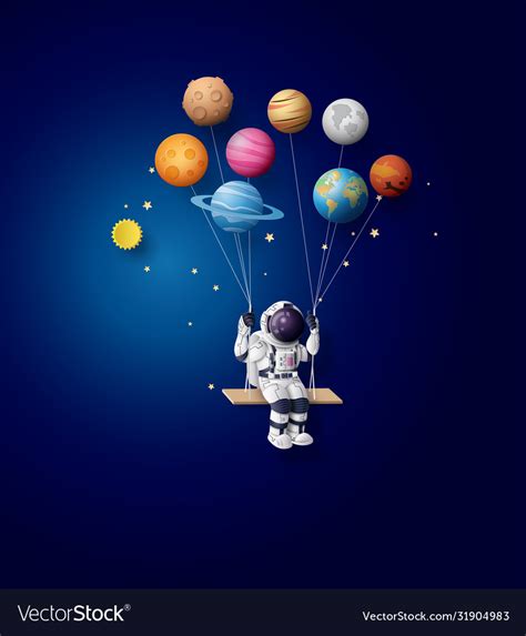 Astronaut floating in stratosphere paper art Vector Image