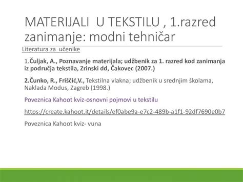 PDF MATERIJALI U TEKSTILU 1 razred zanimanje modni tehničar