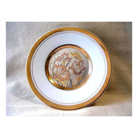 Vintage Art Of Chokin Plate 24 Carat Gold Edged Flower And Etsy UK