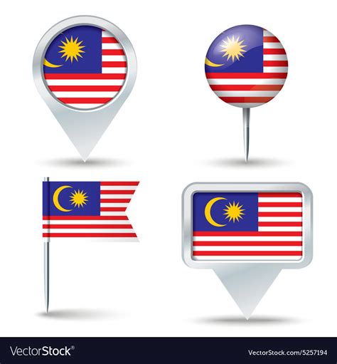 Map Pins With Flag Of Malaysia Royalty Free Vector Image