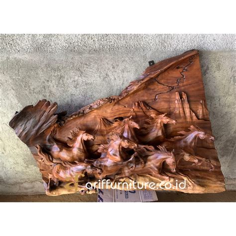 Hiasan Patung Relief Kuda Kayu Jati Antik Toko Furniture Jepara Jati