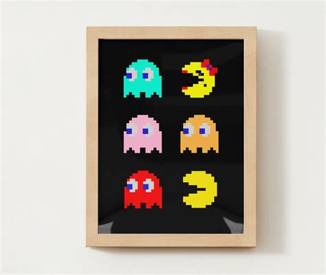 Pac Man Retro Arcade Prints Set Video Game Prints Video Game Art