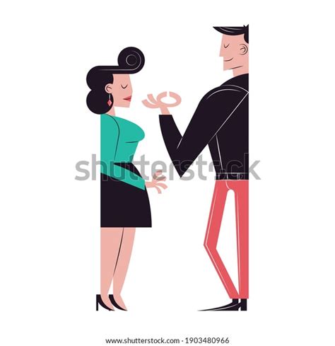 Romantic Couple Cartoons Marriage Proposal Design Stock Vector Royalty Free 1903480966