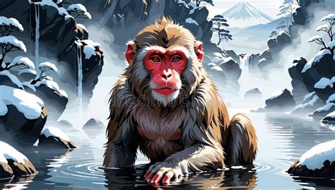 Japanese Snow Monkey In A Hot Spring Stock Vector Illustration Of Generated Cold 376793598
