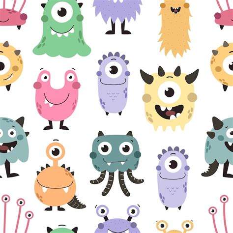 Premium Vector Seamless Pattern With Cartoon Monsters