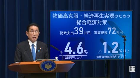 岸田首相「物価対策と景気対策を一体で」 総合経済対策決定 毎日動画