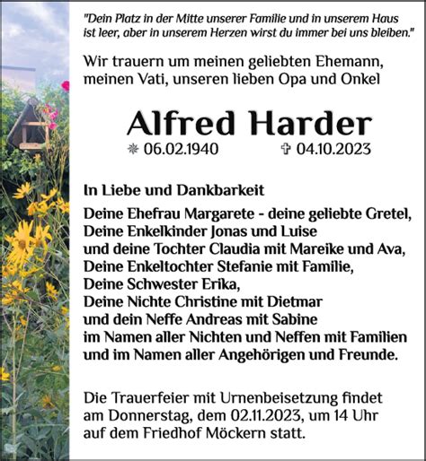 Traueranzeigen Von Alfred Harder Trauer Anzeigen De