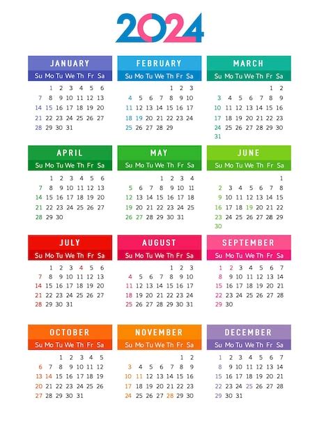 2024 Yearly Calendar Printable Pdf With Holidays Template Design