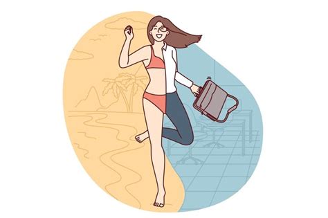 Chica Vestida Con Bikini Y Ropa De Oficina Al Mismo Tiempo Por Concepto