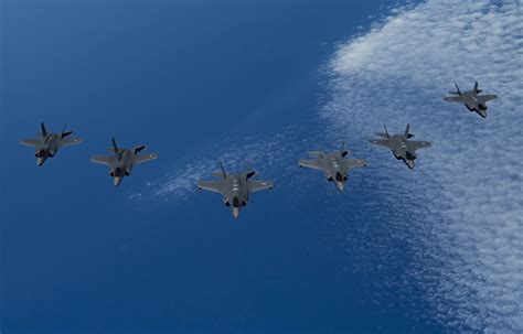 USAF, RAF, and IAF F-35s fly in formation : aviation