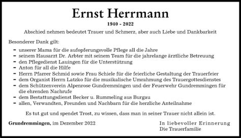 Traueranzeigen Von Ernst Herrmann Augsburger Allgemeine Zeitung