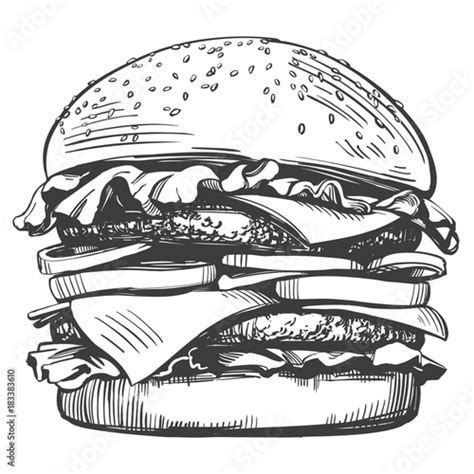 Big Burger Hamburger Hand Drawn Vector Illustration Sketch Retro Style Stock Vector Adobe Stock