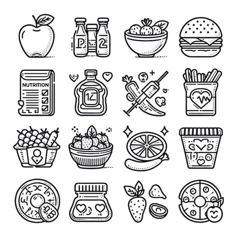 Colecciones De íconos De Nutrición Iconos De Ilustración Vectorial Tipos De Alimentos Frutas