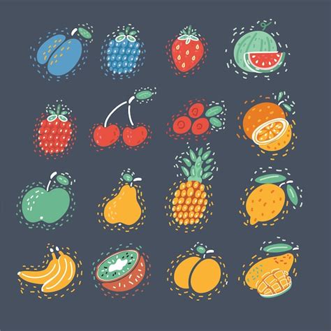 Colecciones De Vectores De Frutas Lindas Vector Premium