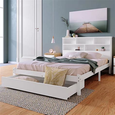 Bed With Shelves White Wooden Storage Bed Underbed Drawer 4ft6