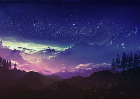 Mountain and trees, night, blue, mountains, digital art HD wallpaper | Wallpaper Flare