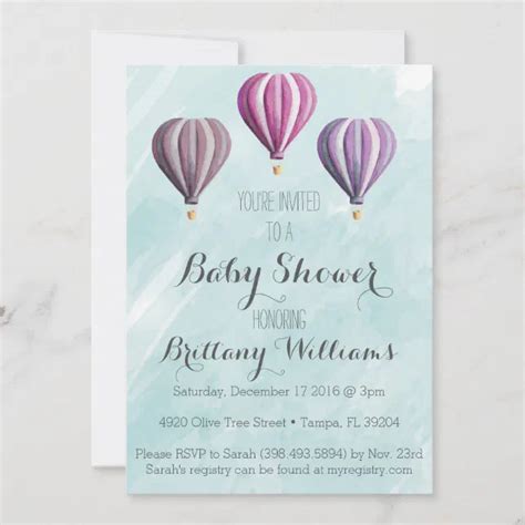 Adventure Hot Air Balloon Baby Shower Invitation Zazzle