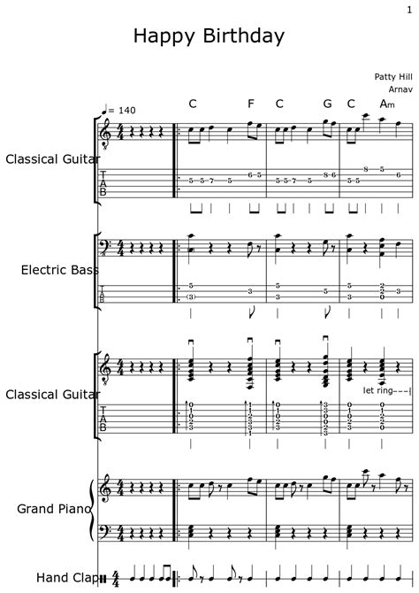 Happy Birthday Sheet Music For Classical Guitar Electric Bass Piano