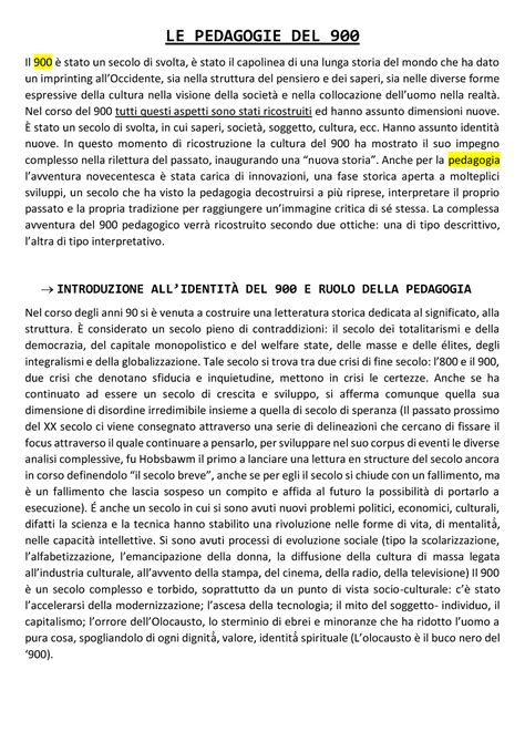 Le pedagogie del 900 riassunto LE PEDAGOGIE DEL 900 Il 900 Ë stato un