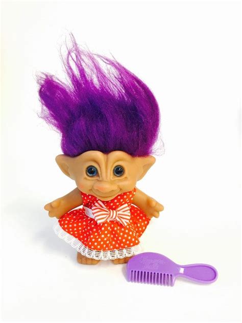 Vintage 80s Treasure Troll Doll Purple Hair Red Dress Gem Comb Etsy