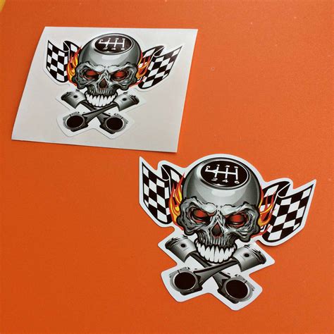 CHEQUERED SKULL & PISTONS STICKERS | Decal Heads - Stickers and Decals