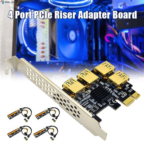 4 Port PCIe Riser Adapter Board PCI E 1x To 4 USB 3 0 PCI E Rabbet GPU