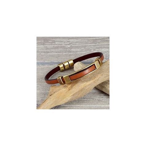 Kit Bracelet Cuir Camel Avec Passants Et Fermoir Bronze