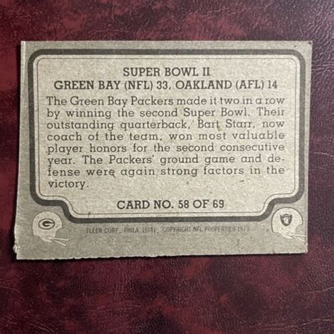 Fleer Set Super Bowl Ii Bart Starr Green Bay Packers Oakland