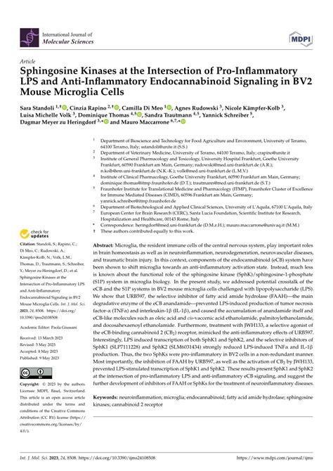 Pdf Sphingosine Kinases At The Intersection Of Pro Inflammatory Lps