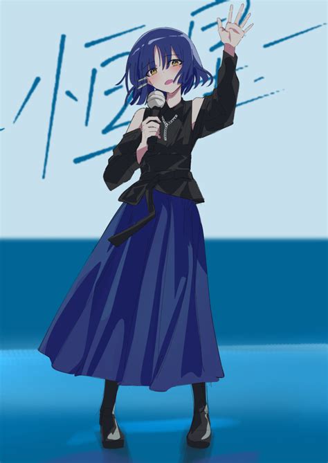 Safebooru 1girl Blue Dress Blue Hair Blush Bocchi The Rock Collared Shirt Detached Sleeves