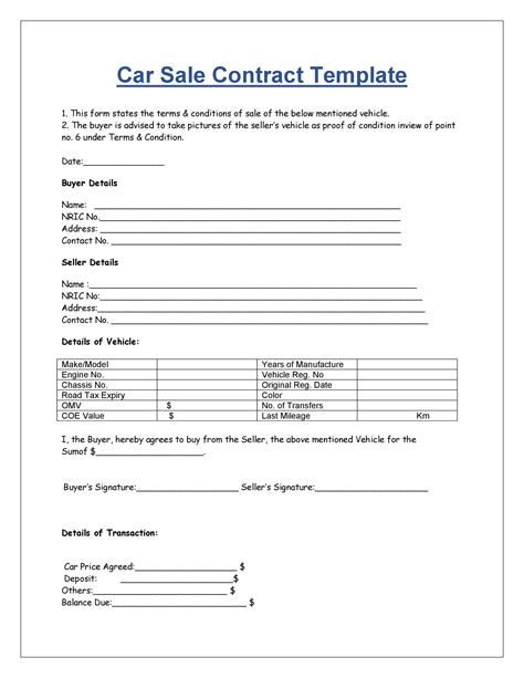 42 Printable Vehicle Purchase Agreement Templates Templatelab