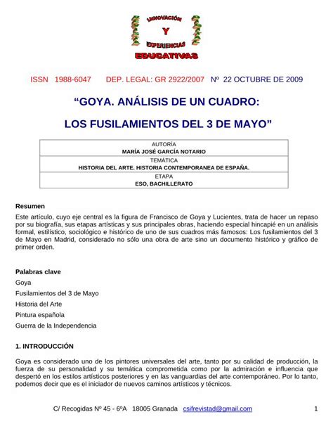 Pdf Goya An Lisis De Un Cuadro Los Fusilamientos Del De Los