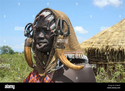 Africa Ethiopia Debub Omo Zone Mursi Woman With Clay Lip Disc As