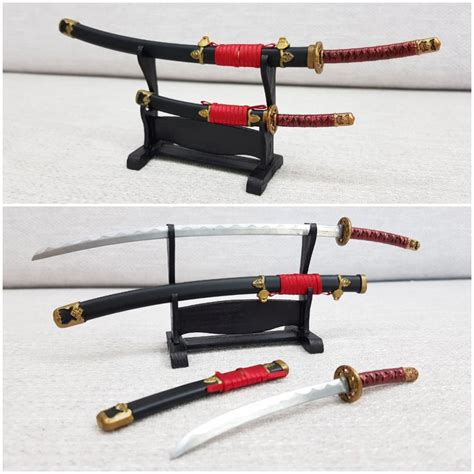 Katana Wakizashi Set Red Ribbo Kitbash TBLeague Hot Toys John Wick Sword