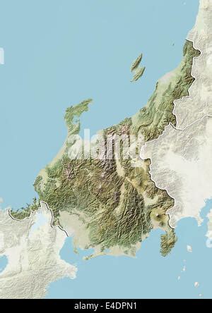 Japan And The Region Of Chubu Satellite Image With Bump Effect Stock