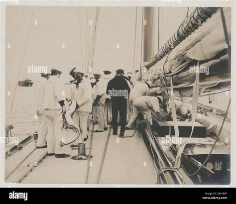 Crew Handling Sail On The Yacht Reliance Winner Of 1903 America S Cup