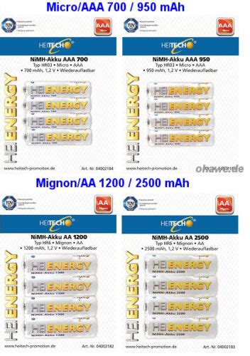 Heitech Hei Energy Nimh Akku Micro Aaa Mah Mignon Aa