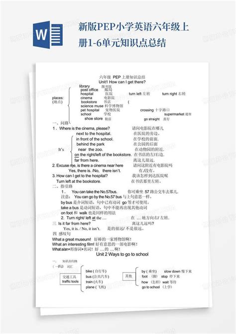 新版pep小学英语六年级上册1 6单元知识点总结word模板下载编号qwwxvprn熊猫办公