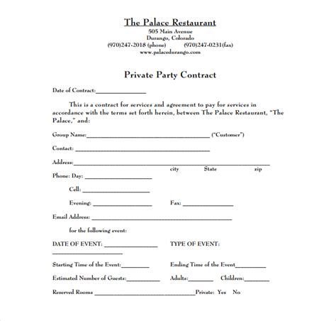 6 Restaurant Event Contract Templates For Restaurant Cafe And Bakery Psd Doc