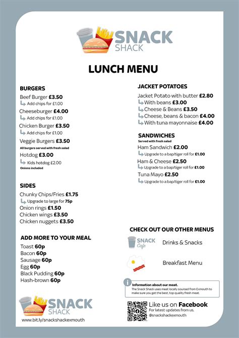 The Snack Shack Exmouth Concorde Rd Menu Prices And Restaurant