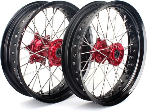 Amazon Tarazon Supermoto Complete Wheel Set Red Hubs