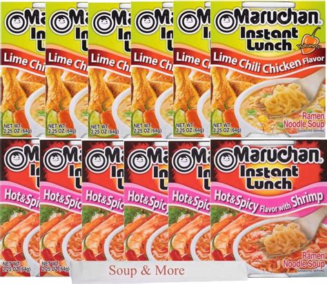 Maruchan Ramen Instant Cup Noodles 12 Count 6 Hot Spicy Shrimp Flavor 6 Lime Chili Chicken