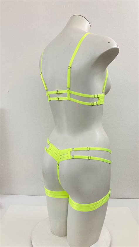 Rave Festival Harness Neon Yellow Body Harness Lingerie Exotic