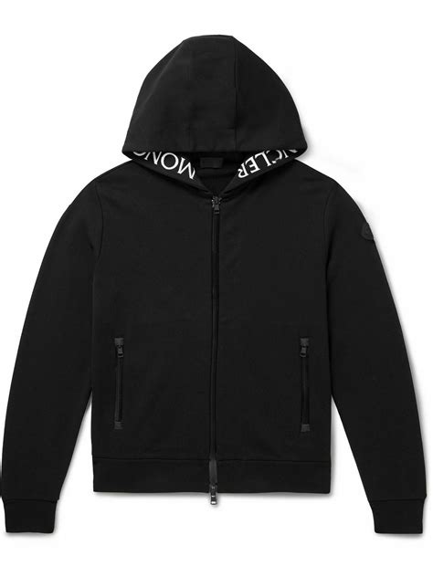 Moncler Logo Embroidered Cotton Jersey Zip Up Hoodie Black Moncler