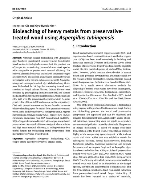 Pdf Bioleaching Of Heavy Metals From Preservative Treated Wood Using