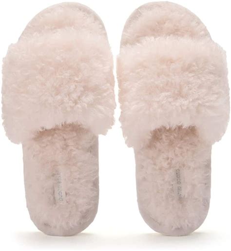 Pikadingnis Womens Open Toe Fuzzy Fluffy House Slippers Cozy Memory