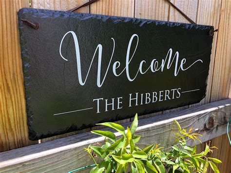 Outdoor Welcome Sign Slate Welcome Sign Custom Name Plaque Etsy