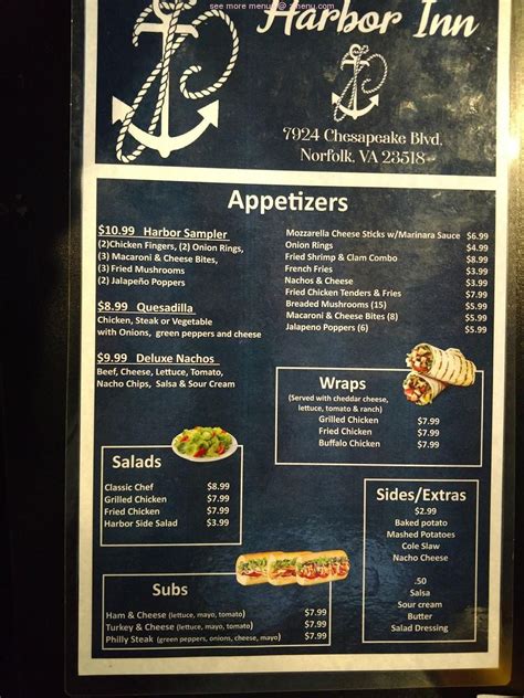 Menu at Harbor Inn pub & bar, Norfolk, Chesapeake Blvd