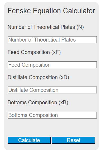 Fenske Equation Calculator - Calculator Academy