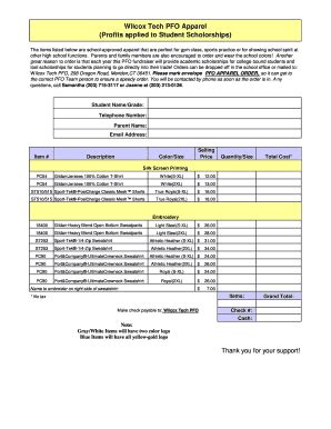 Fillable Online Cttech Pfo Apparel Order Form Fax Email Print Pdffiller